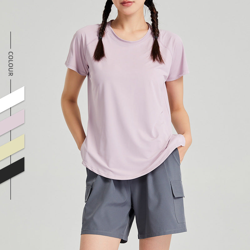 เสื้อยืดแขนสั้นเนื้อบาง แห้งเร็ว สำหรับโยคะไซส์ใหญ่ ทนการเปียกน้ำ