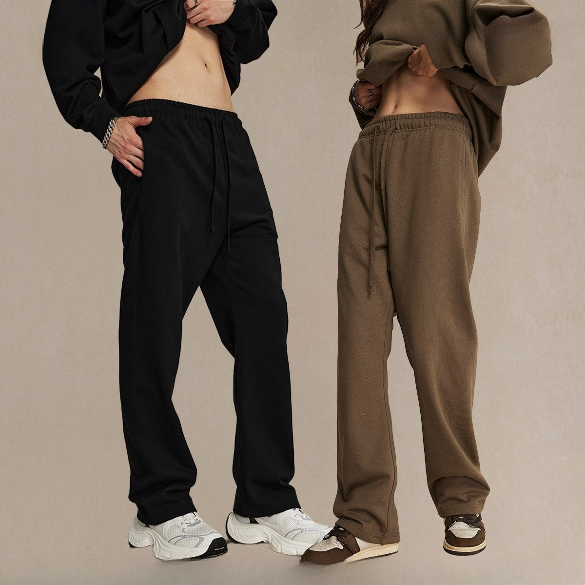 กางเกงขายาวผ้าขนสัตว์แท้ 430 กรัม ทรงหลวม สไตล์สปอร์ต สีพื้น