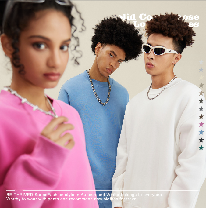 เสื้อฮู้ดคอกลมสำหรับผู้ชาย ทรงหลวม สบายๆ ทำจากแคชเมียร์ผสม 345 กรัม สีพื้น มีให้เลือก 12 สี