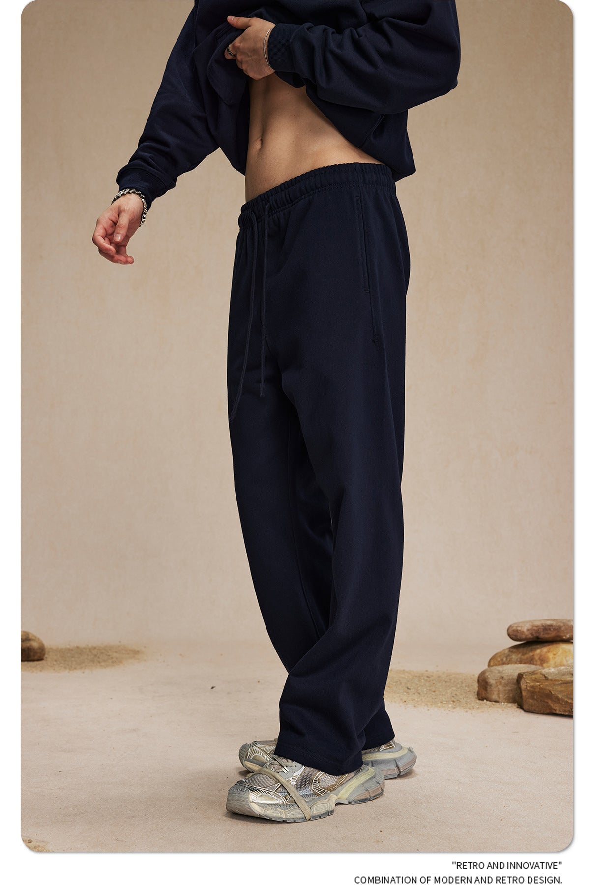 กางเกงขายาวผ้าขนสัตว์แท้ 430 กรัม ทรงหลวม สไตล์สปอร์ต สีพื้น