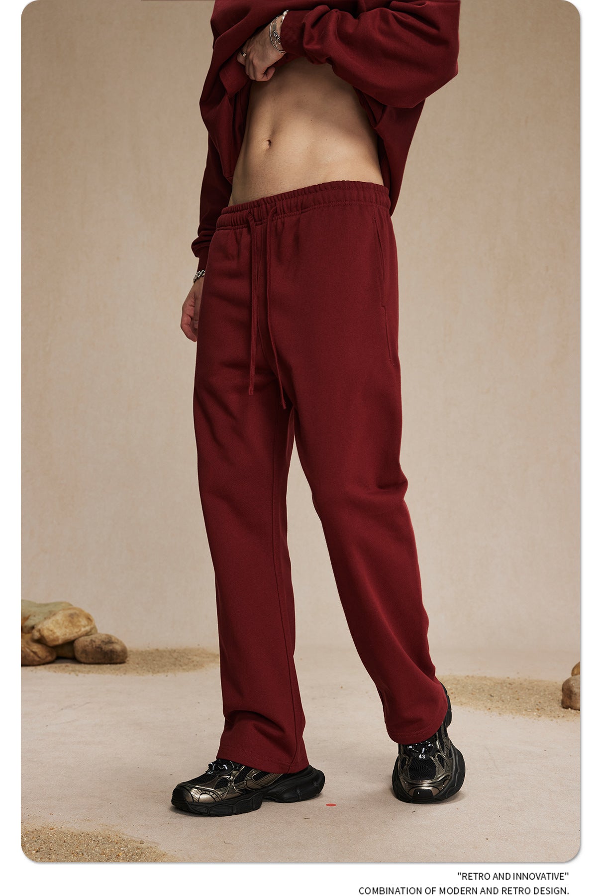 กางเกงขายาวผ้าขนสัตว์แท้ 430 กรัม ทรงหลวม สไตล์สปอร์ต สีพื้น