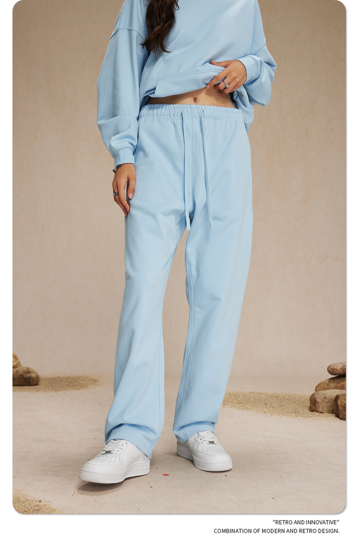 กางเกงขายาวผ้าขนสัตว์แท้ 430 กรัม ทรงหลวม สไตล์สปอร์ต สีพื้น