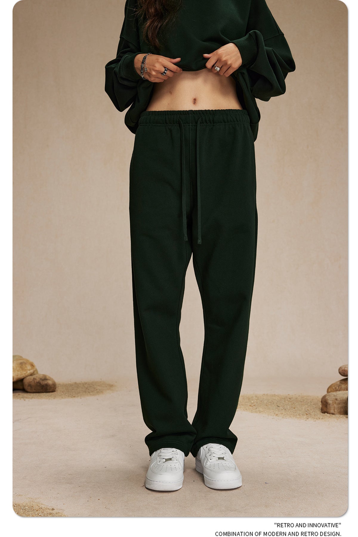 กางเกงขายาวผ้าขนสัตว์แท้ 430 กรัม ทรงหลวม สไตล์สปอร์ต สีพื้น