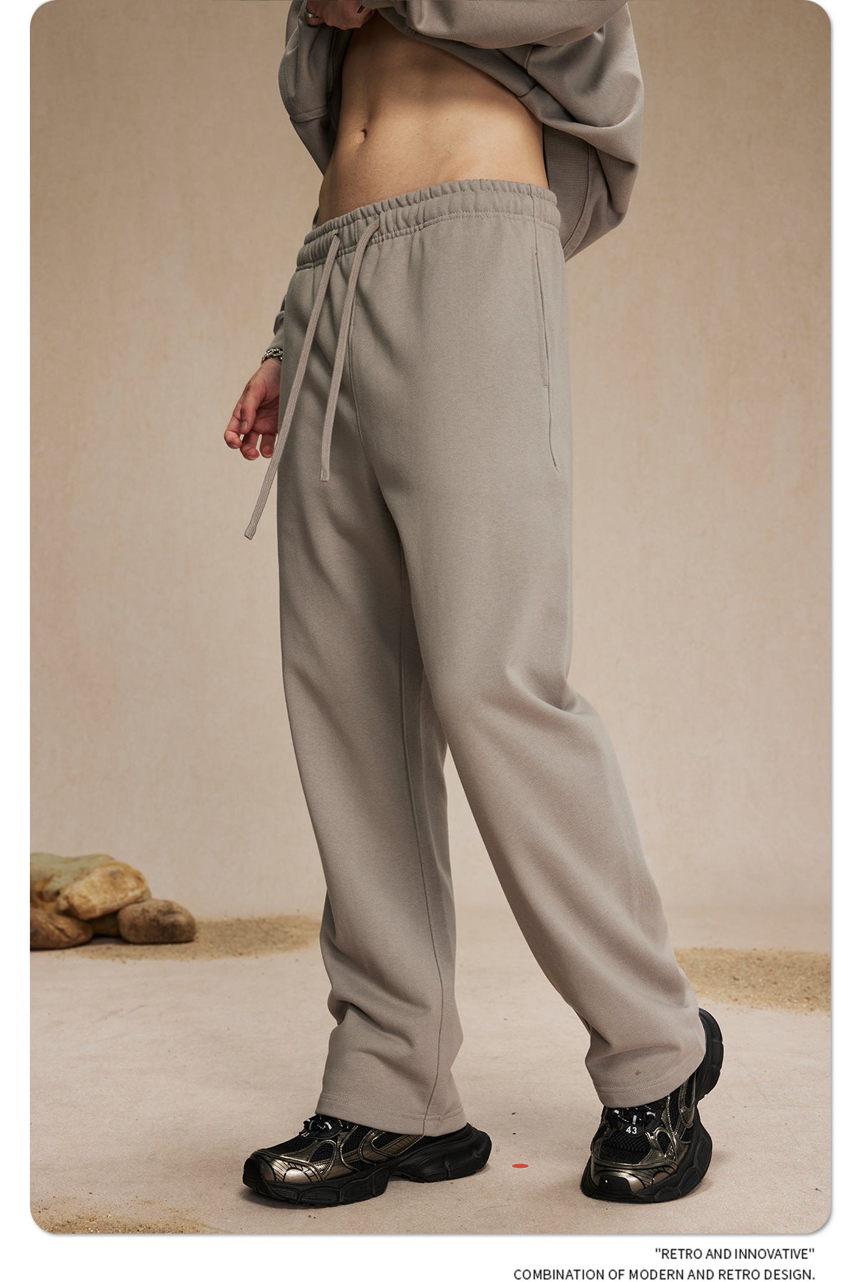 กางเกงขายาวผ้าขนสัตว์แท้ 430 กรัม ทรงหลวม สไตล์สปอร์ต สีพื้น