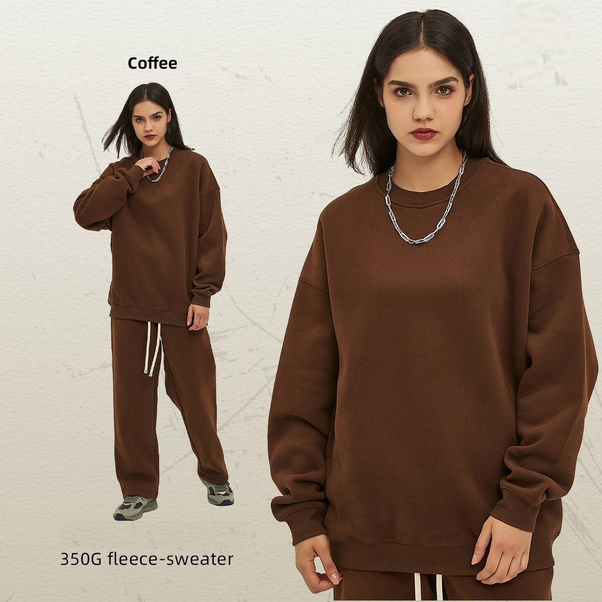 เสื้อฮู้ดคอกลมทรงหลวมผ้าฟลีซหนา 350 กรัม สำหรับฤดูใบไม้ร่วงและฤดูหนาว มีให้เลือก 12 สี