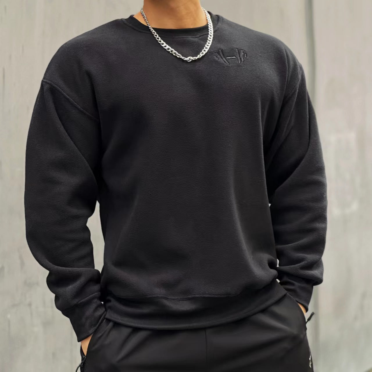 เสื้อฮู้ดแขนยาวผ้าฟลีซสองด้านทรงหลวมอบอุ่นสำหรับออกกำลังกาย มี 4 สีให้เลือก