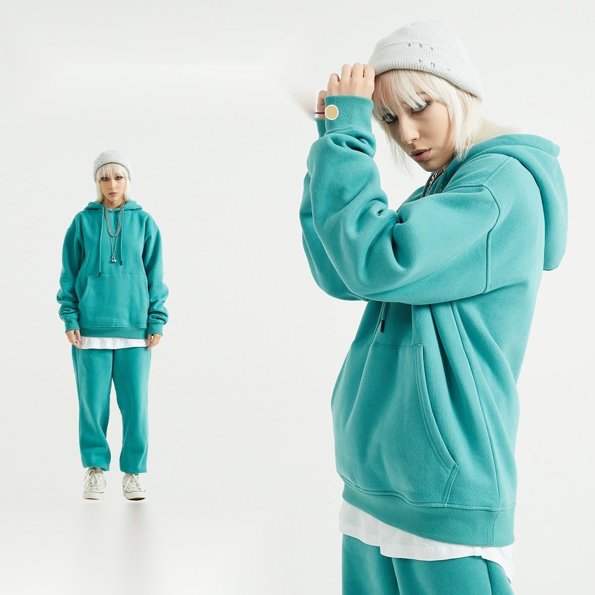ชุดฮู้ดดี้ผ้าฟลีซหนาสำหรับคู่รักในฤดูใบไม้ร่วงและฤดูหนาว มีให้เลือก 27 สี - 20