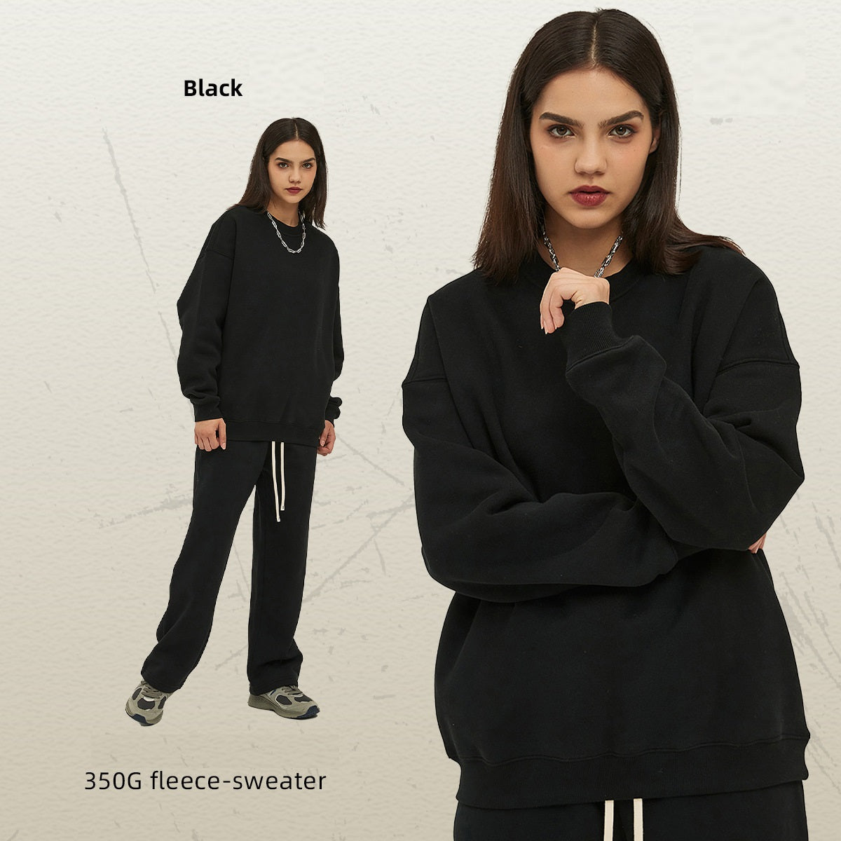 เสื้อฮู้ดคอกลมทรงหลวมผ้าฟลีซหนา 350 กรัม สำหรับฤดูใบไม้ร่วงและฤดูหนาว มีให้เลือก 12 สี