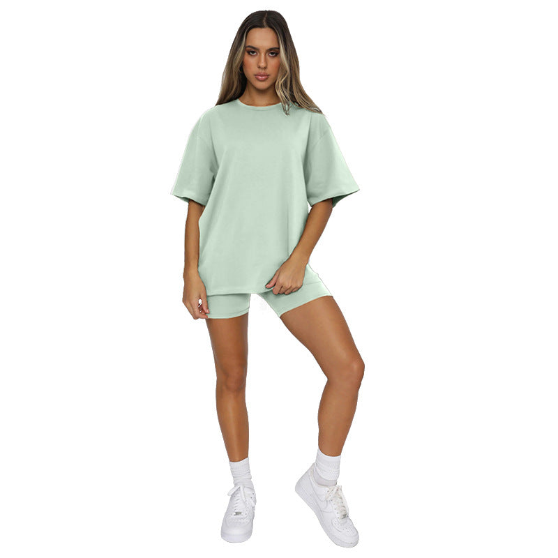 เสื้อแขนสั้นคอกลมสีพื้น ชุดสูทลำลองกับกางเกงขาสั้นแฟชั่น 4 สี