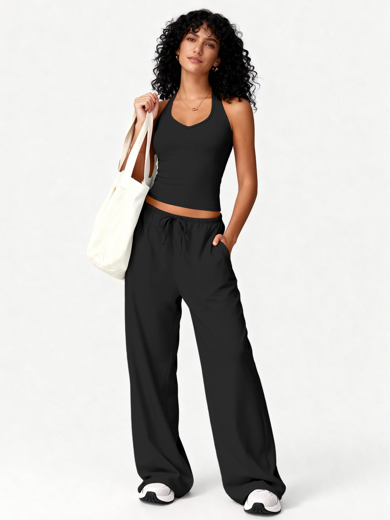 ชุดโยคะเสื้อกั๊กและกางเกงขาบาน แห้งเร็ว ดีไซน์ผูกด้านหลัง เหมาะสำหรับออกกำลังกายและวิ่ง