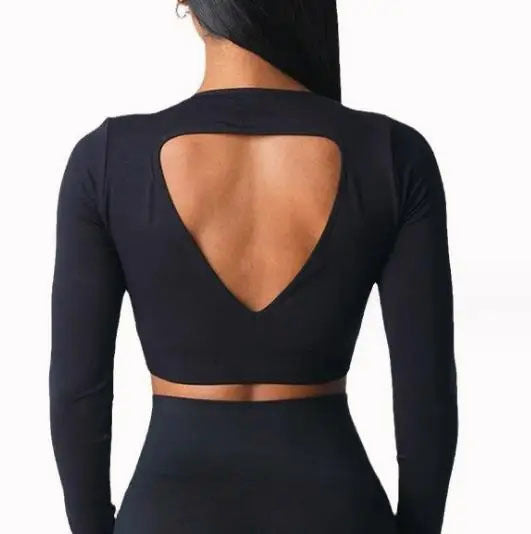 เสื้อโยคะสายคล้องคอรูปหัวใจ ทรงเข้ารูป แขนยาว เสื้อยืดโยคะ OK29 มี 3 สี