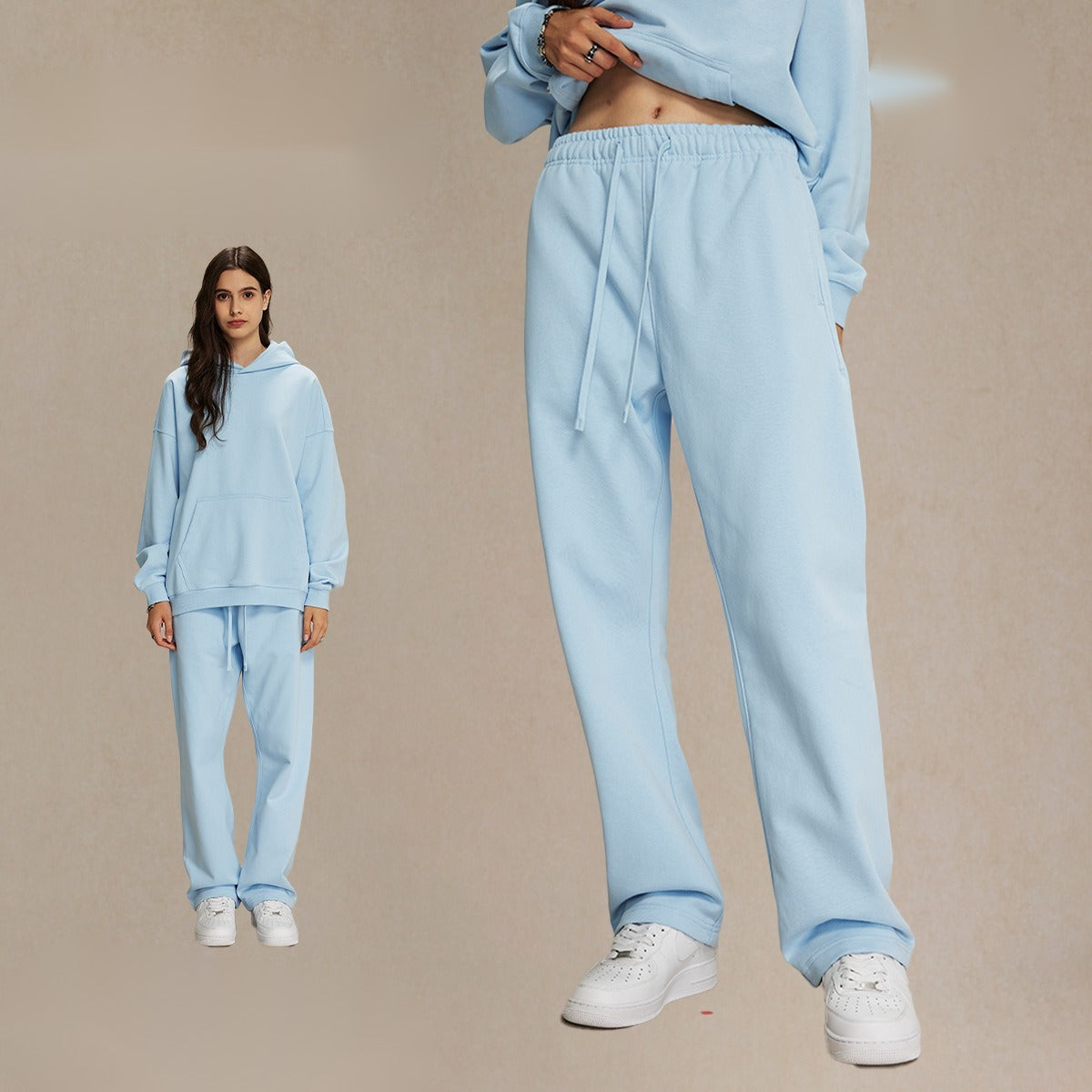 กางเกงขายาวผ้าขนสัตว์แท้ 430 กรัม ทรงหลวม สไตล์สปอร์ต สีพื้น