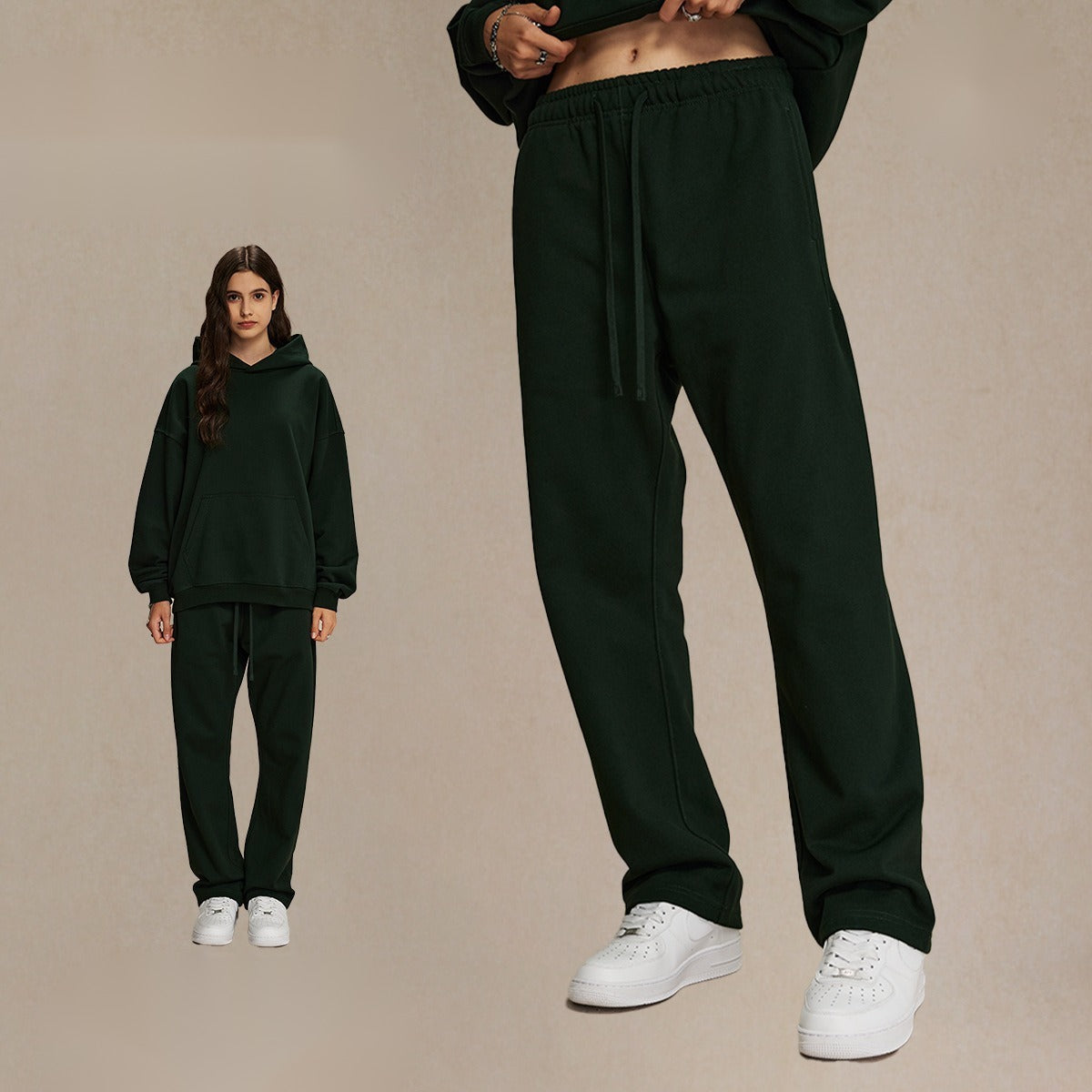 กางเกงขายาวผ้าขนสัตว์แท้ 430 กรัม ทรงหลวม สไตล์สปอร์ต สีพื้น