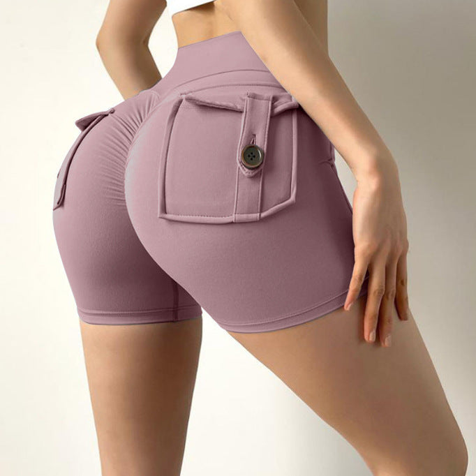 กางเกงขาสั้นโยคะทรงคาร์โก้เอวสูงเข้ารูป ยืดหยุ่นได้ มีให้เลือก 14 สี