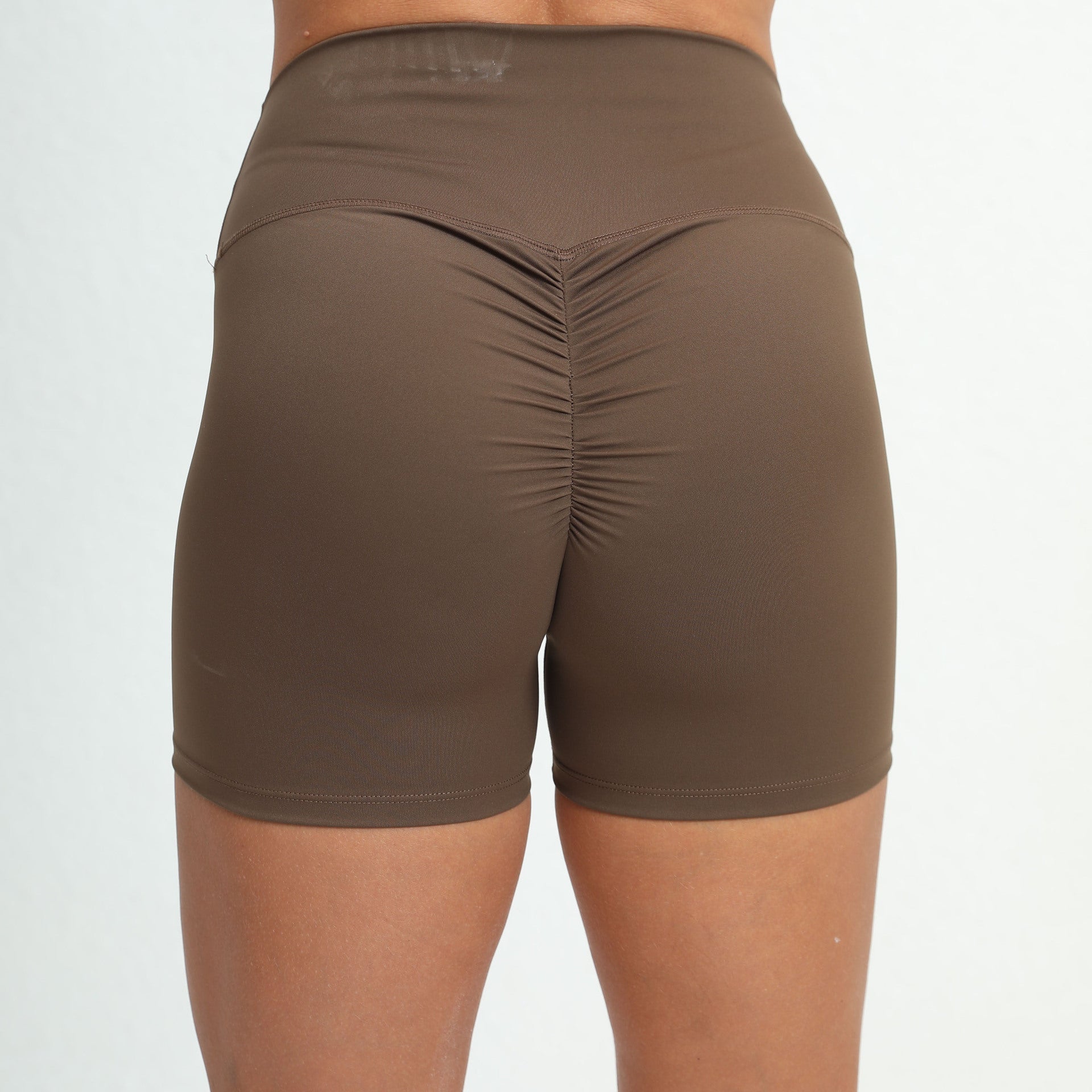 กางเกงโยคะขาสั้นทรงเอ จีบยกสะโพก สีพีช มีให้เลือก 12 สี