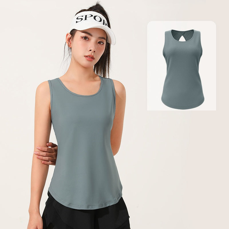 เสื้อกีฬาแขนกุดสำหรับผู้หญิง ทำจากผ้าตาข่ายบางๆ
