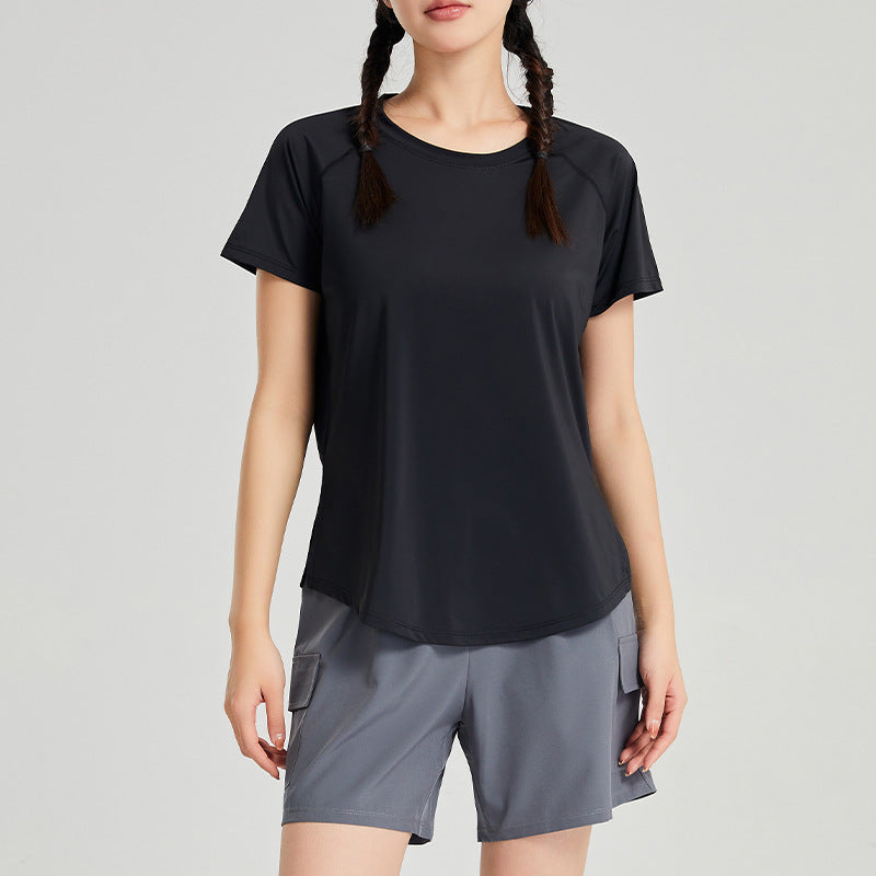 เสื้อยืดแขนสั้นเนื้อบาง แห้งเร็ว สำหรับโยคะไซส์ใหญ่ ทนการเปียกน้ำ