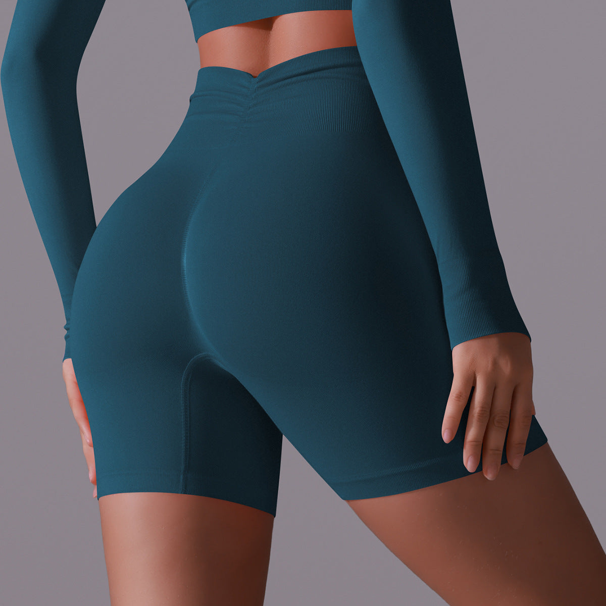 กางเกงโยคะขาสั้นไร้ตะเข็บ เอวสูง ทรงเข้ารูป ราคาประหยัด สีพีช มีให้เลือก 10 สี