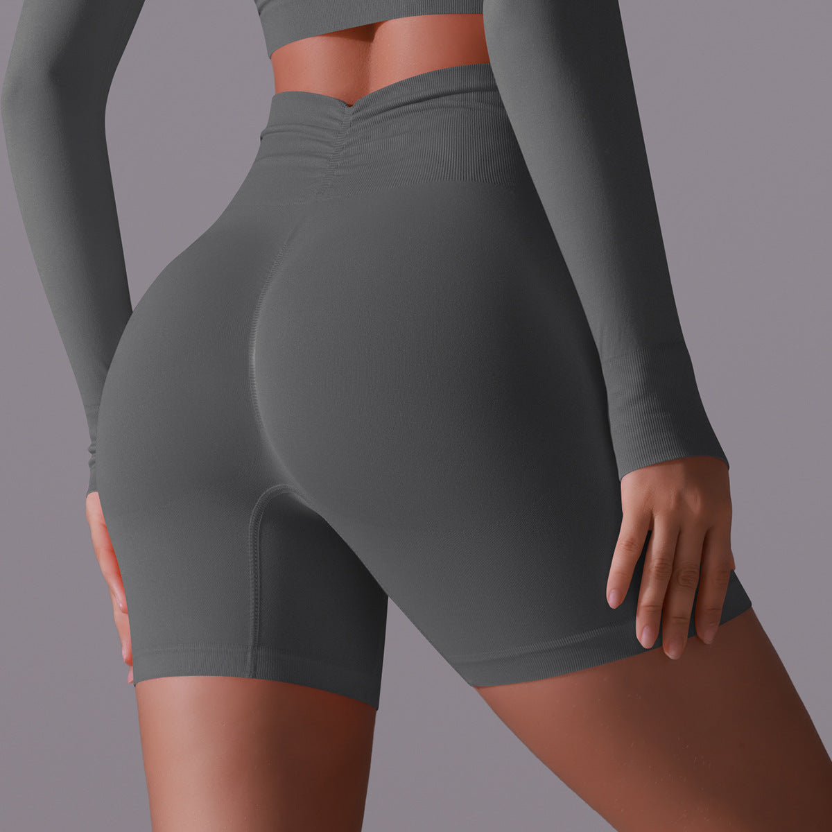 กางเกงโยคะขาสั้นไร้ตะเข็บ เอวสูง ทรงเข้ารูป ราคาประหยัด สีพีช มีให้เลือก 10 สี