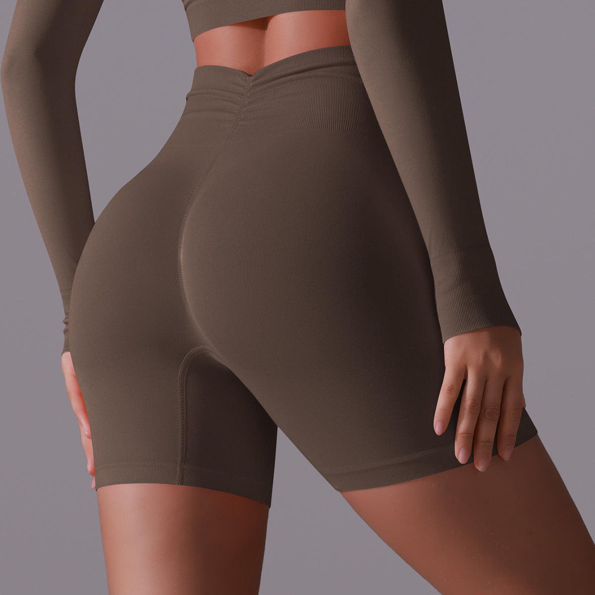 กางเกงโยคะขาสั้นไร้ตะเข็บ เอวสูง ทรงเข้ารูป ราคาประหยัด สีพีช มีให้เลือก 10 สี