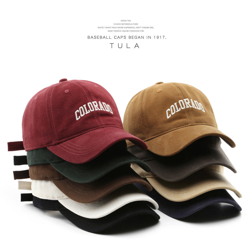 หมวกเบสบอลทรงเป็ดปักลายตัวอักษรสไตล์เรโทร มีให้เลือก 9 สี