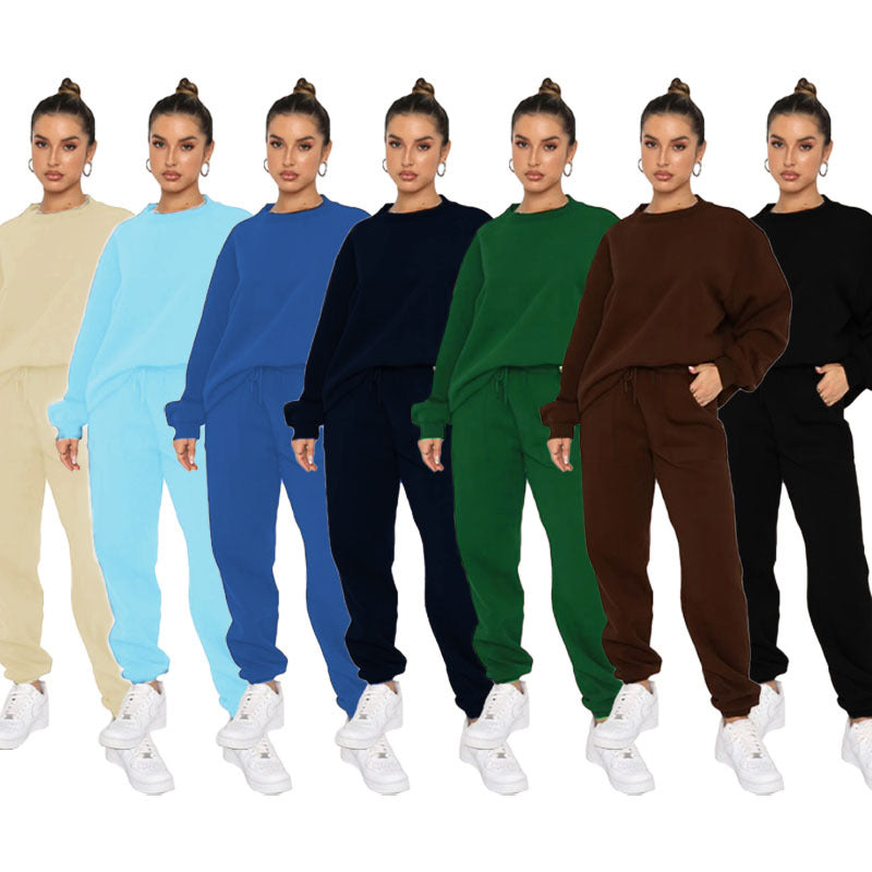 211257 ชุดเสื้อฮู้ดแขนยาวคอกลมผ้าฟลีซและกางเกงขายาว 7 สี