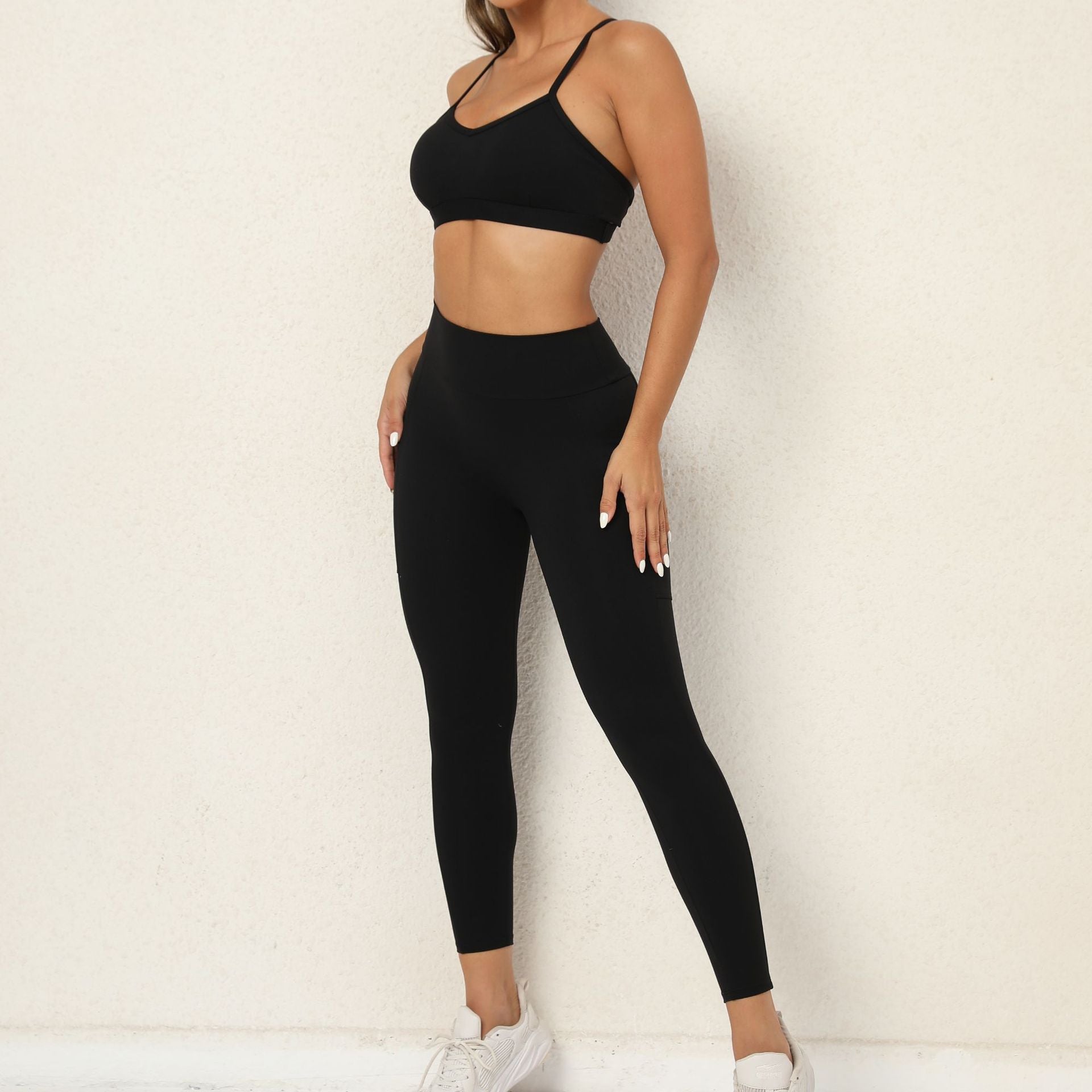 ชุดโยคะสีพื้นเรียบ ชุดออกกำลังกายสีเนื้อ ระบายอากาศได้ดี แห้งเร็ว สำหรับผู้หญิง 4 สี