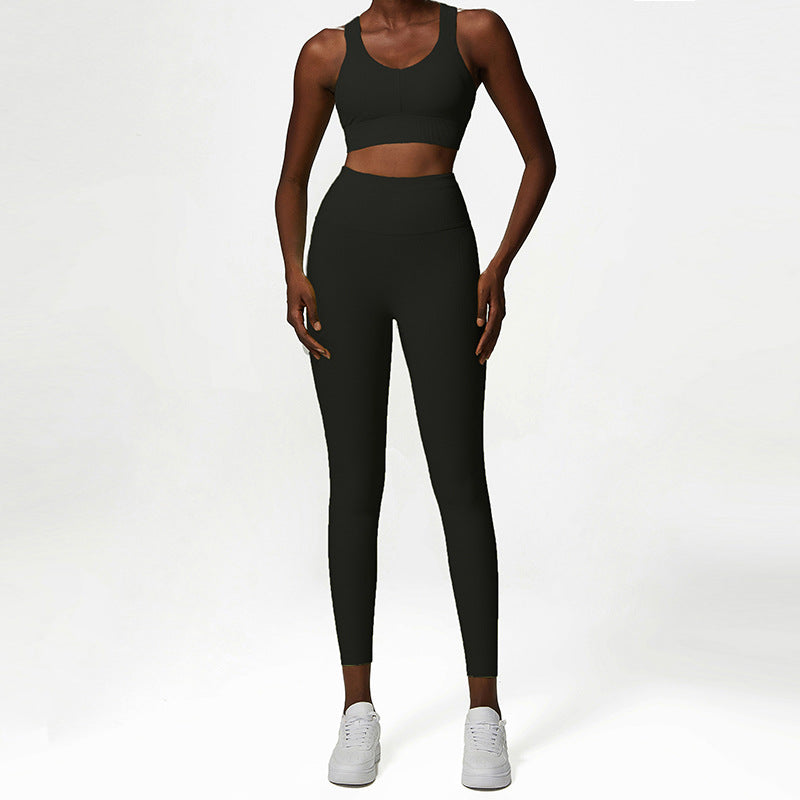 ชุดออกกำลังกายโยคะสีเนื้อแบบไม่มีสายรัด 2 ชิ้น 5 สี