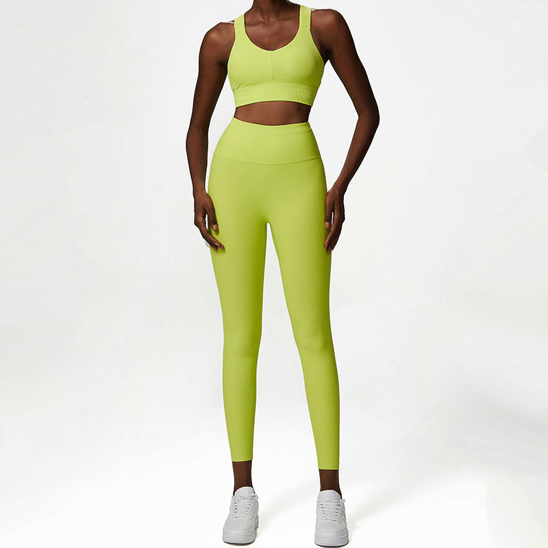 ชุดออกกำลังกายโยคะสีเนื้อแบบไม่มีสายรัด 2 ชิ้น 5 สี