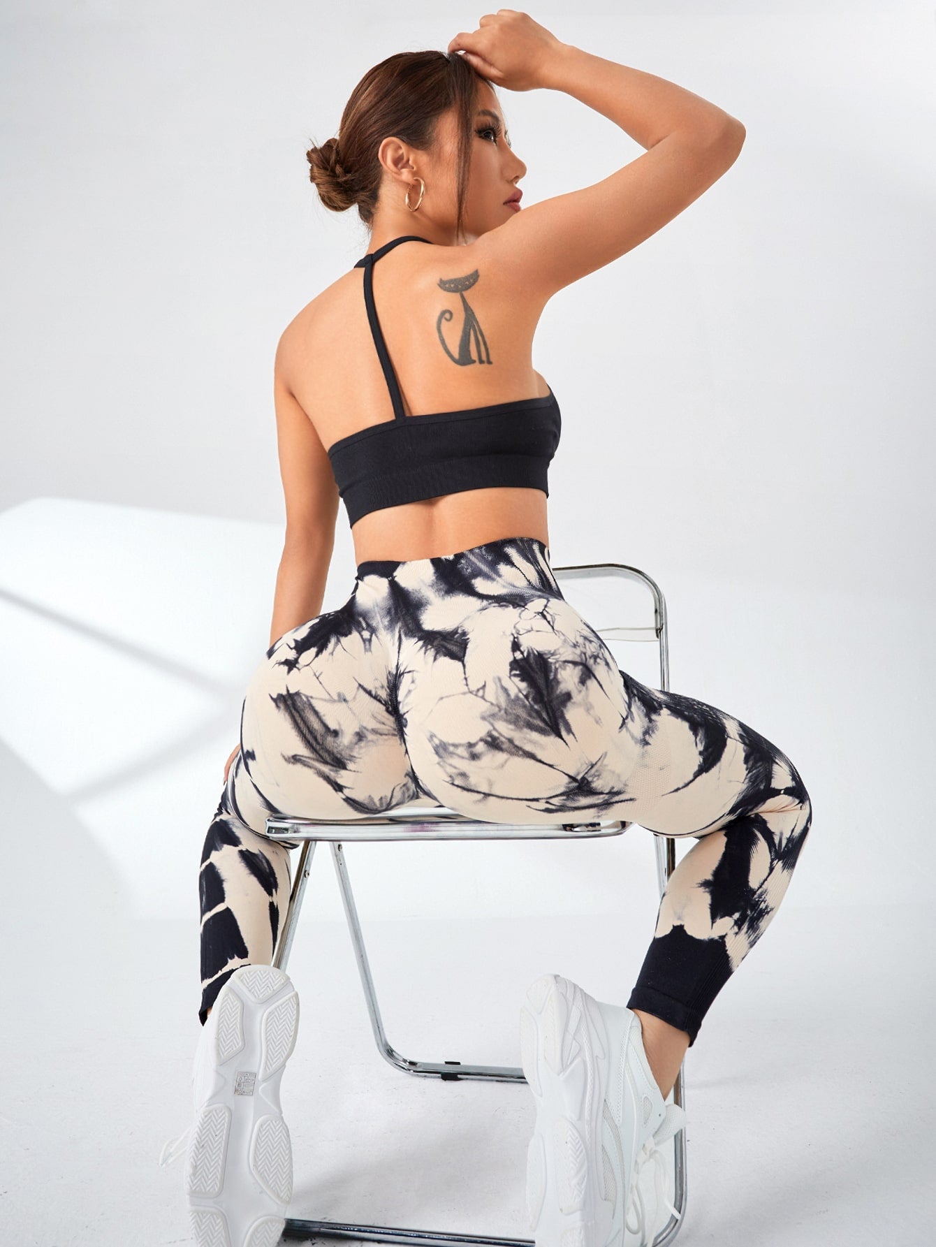 กางเกงเลกกิ้งกีฬาเอวกว้างลายมัดย้อม 3 สี