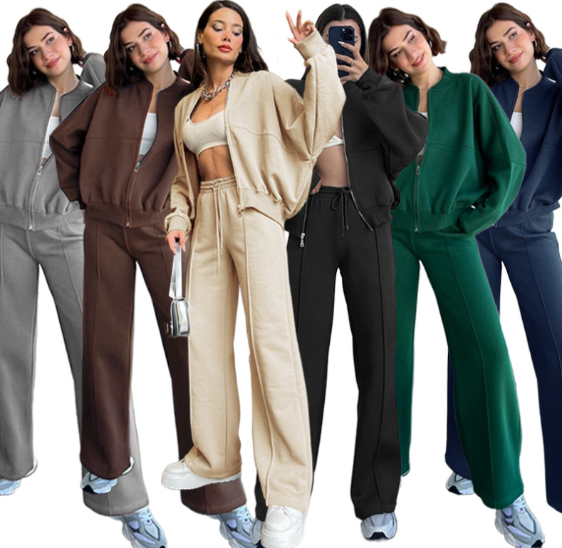 211348 ชุดสูทเสื้อคาร์ดิแกนมีฮู้ดและกางเกงทรงตรงสีพื้น 6 สี