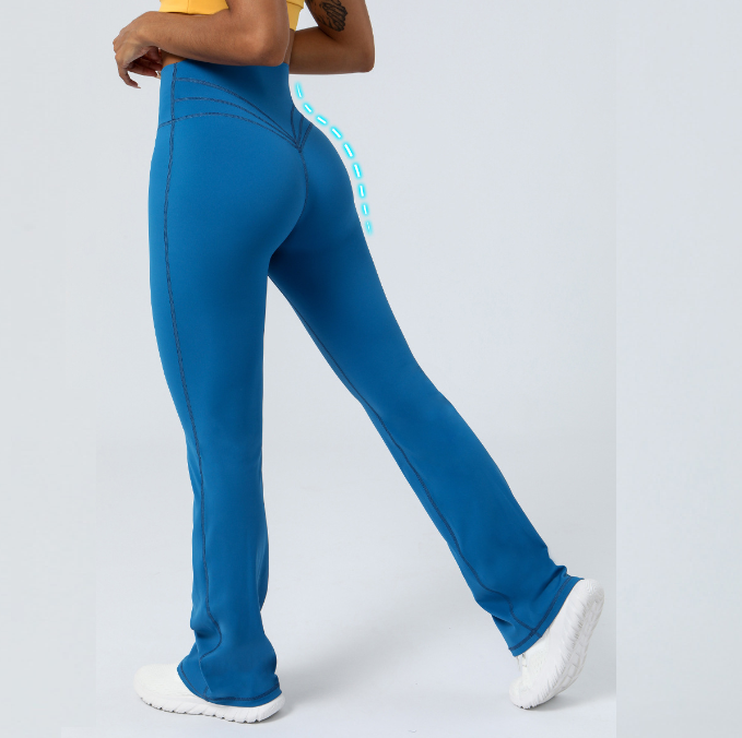 กางเกงขายาวทรงขากว้างรัดรูป กระชับสัดส่วน เอวสูง ยกสะโพก ทรงกระดิ่ง ลำลอง 6 สี