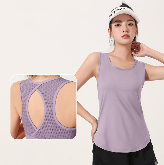 เสื้อกีฬาแขนกุดสำหรับผู้หญิง ทำจากผ้าตาข่ายบางๆ