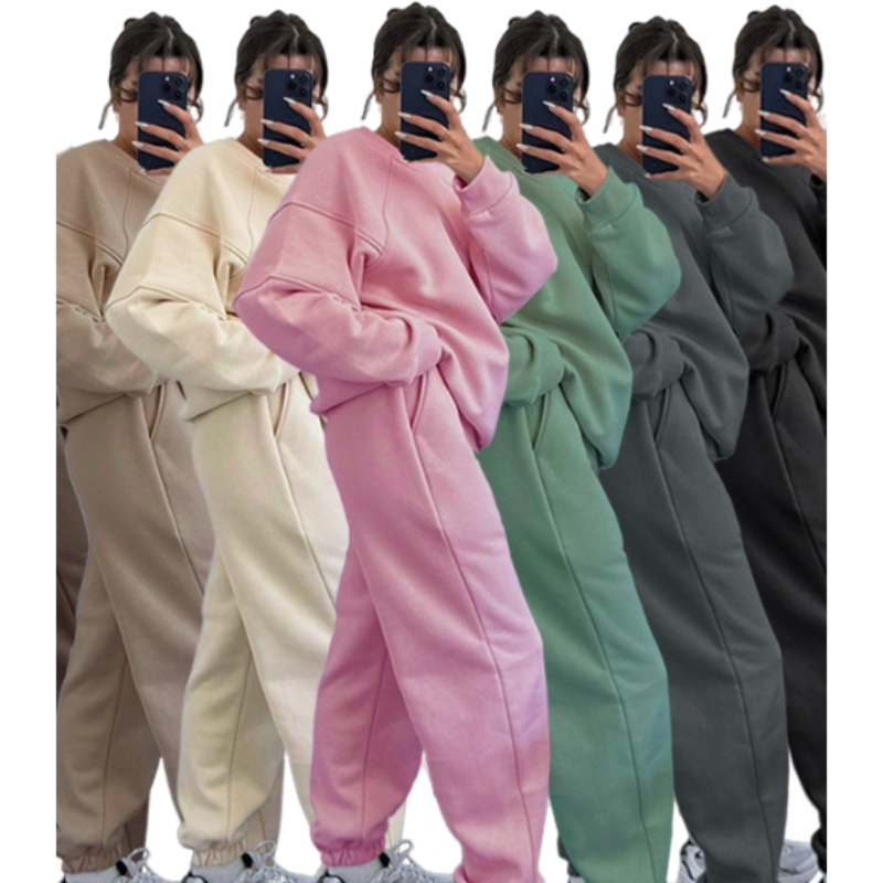 211346 เสื้อฮู้ดแขนยาวคอกลมสีพื้นใหม่สำหรับผู้หญิง