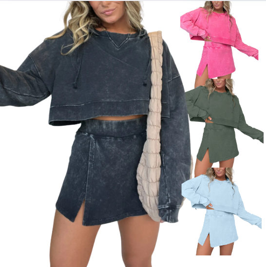 ชุดสูทกระโปรงฮู้ดแขนยาวแบบลำลอง ซักง่าย