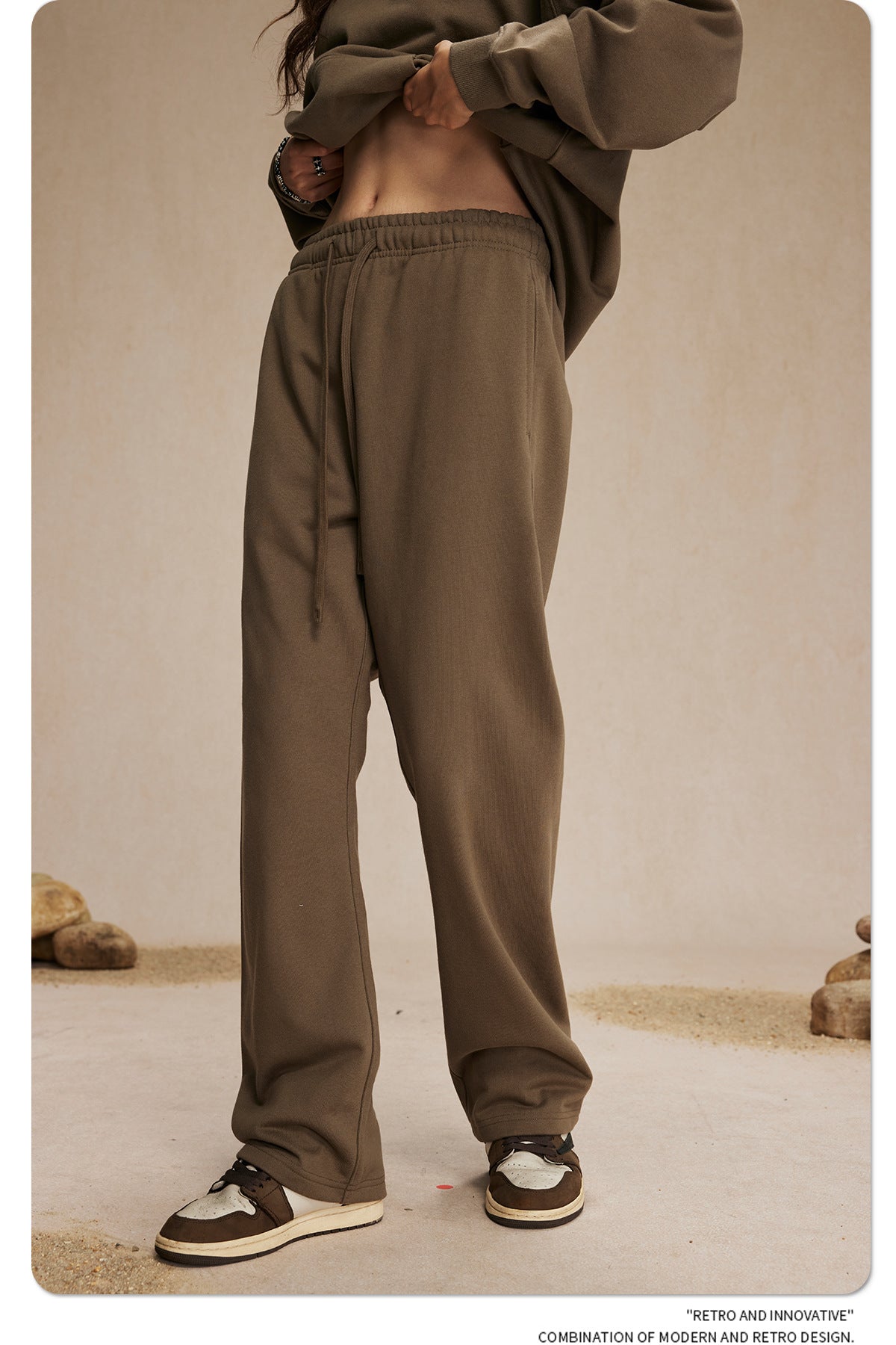 กางเกงขายาวผ้าขนสัตว์แท้ 430 กรัม ทรงหลวม สไตล์สปอร์ต สีพื้น