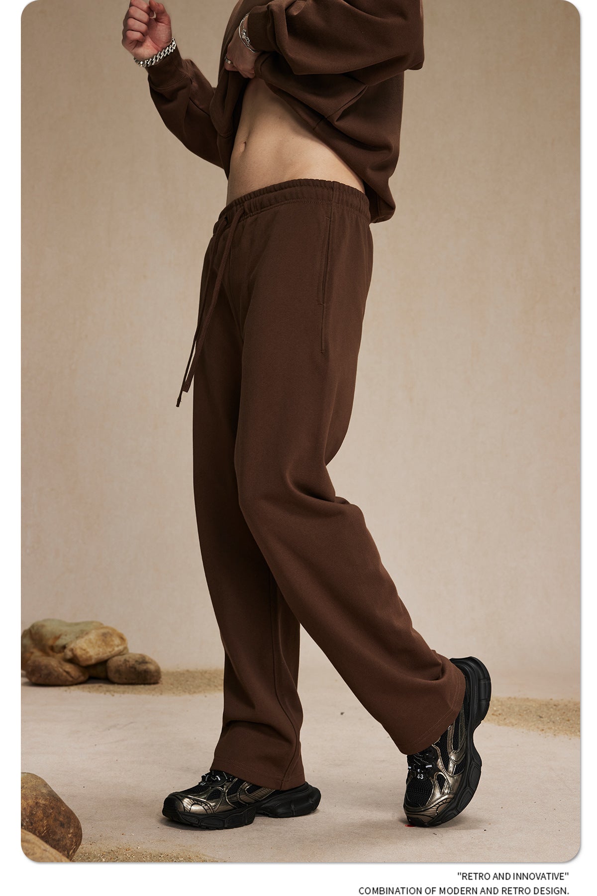 กางเกงขายาวผ้าขนสัตว์แท้ 430 กรัม ทรงหลวม สไตล์สปอร์ต สีพื้น