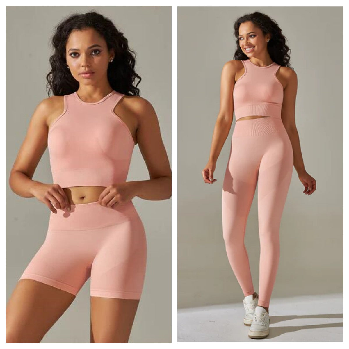 ชุดเสื้อและกางเกงกีฬาแบบไร้ตะเข็บสวยงาม 3 ชิ้น สำหรับวิ่ง ออกกำลังกาย โยคะ มีให้เลือก 14 สี