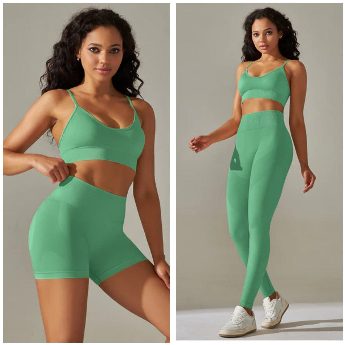 1 ชุดเสื้อกล้ามออกกำลังกายแบบไร้ตะเข็บ ดีไซน์สายไขว้ด้านหลังคู่ พร้อมกางเกงออกกำลังกายและกางเกงโยคะ มีให้เลือก 14 สี