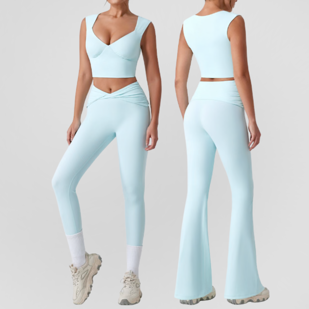 ชุดโยคะเสื้อกั๊กเข้ารูปใหม่ แห้งเร็ว ทรงเอวสูงแบบบิดเกลียว บานออกเล็กน้อย เหมาะสำหรับใส่ลำลองและออกกำลังกายได้หลากหลายโอกาส