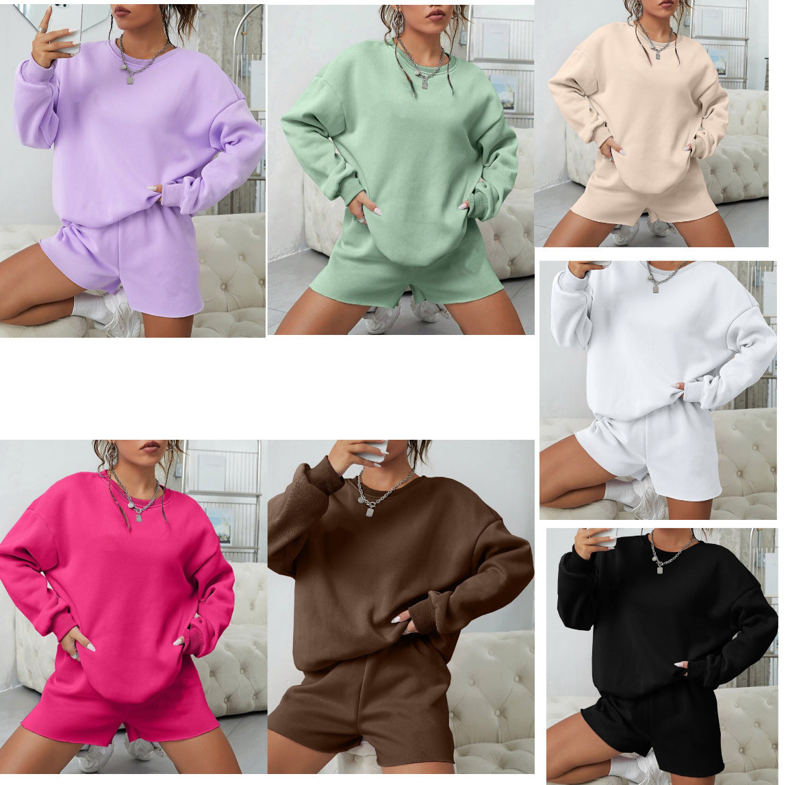 สูทแขนยาวคอกลมแขนสั้นมีฮู้ดสีพื้น 7 สี