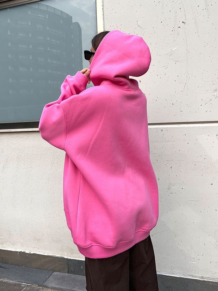 เสื้อฮู้ดผ้าฟลีซทรงหลวมมีกระเป๋า 8 สี