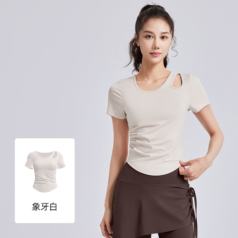 ชุดออกกำลังกายสำหรับผู้หญิงไซส์ใหญ่ สีเนื้อ นู้ด แบบเอสูง ทรงโยคะ