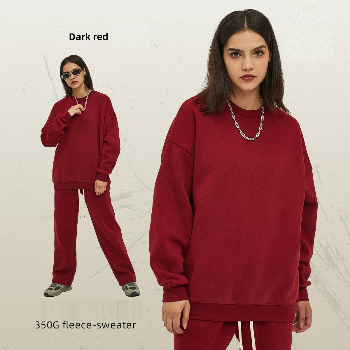 เสื้อฮู้ดคอกลมทรงหลวมผ้าฟลีซหนา 350 กรัม สำหรับฤดูใบไม้ร่วงและฤดูหนาว มีให้เลือก 12 สี