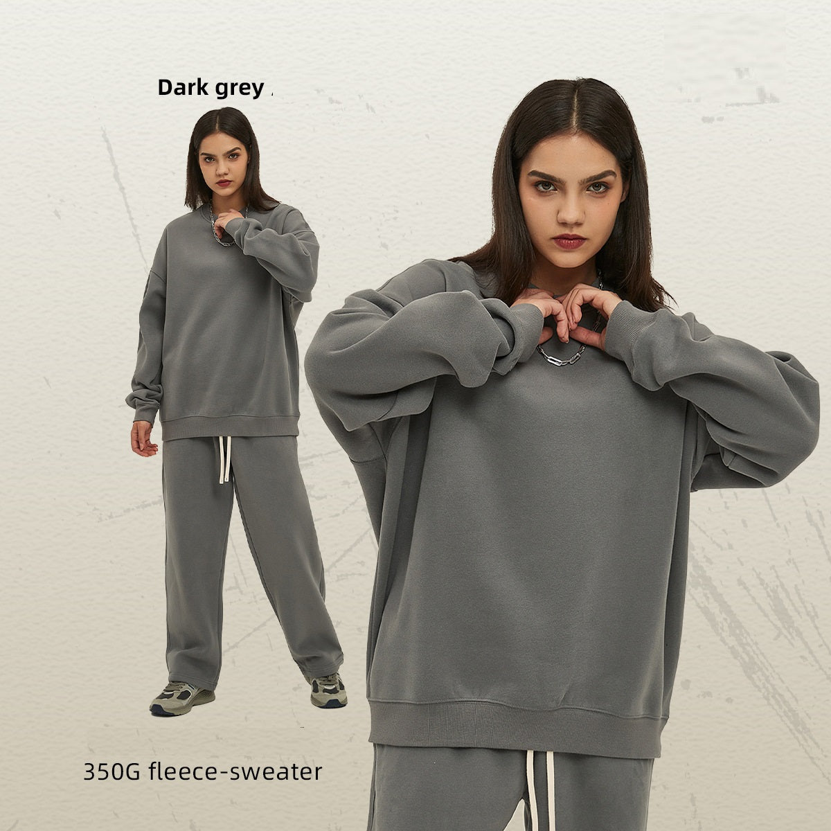 เสื้อฮู้ดคอกลมทรงหลวมผ้าฟลีซหนา 350 กรัม สำหรับฤดูใบไม้ร่วงและฤดูหนาว มีให้เลือก 12 สี