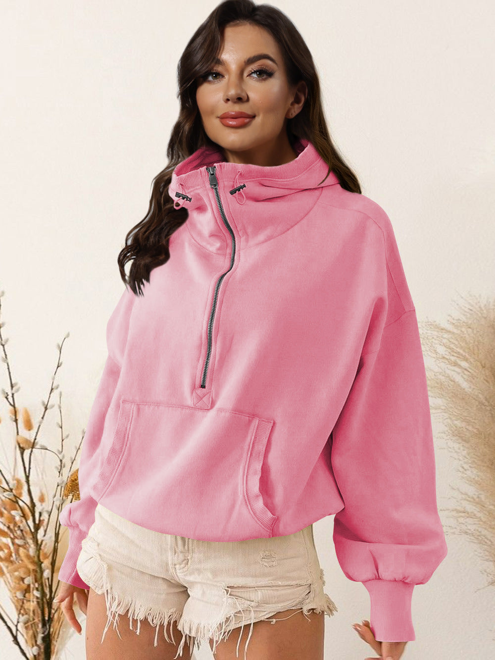 เสื้อฮู้ดแขนยาวมีซิปและเชือกผูก 6 สี