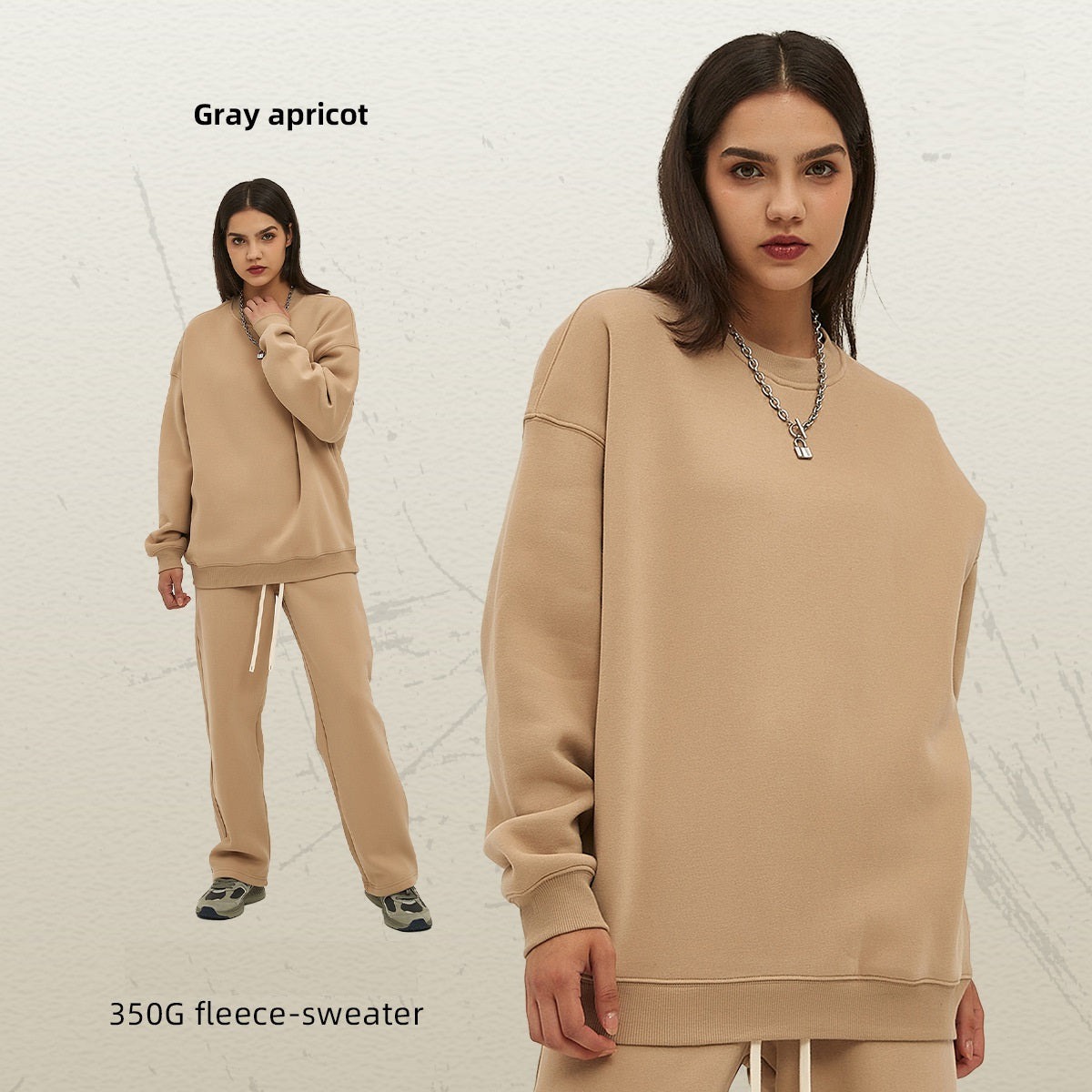 เสื้อฮู้ดคอกลมทรงหลวมผ้าฟลีซหนา 350 กรัม สำหรับฤดูใบไม้ร่วงและฤดูหนาว มีให้เลือก 12 สี