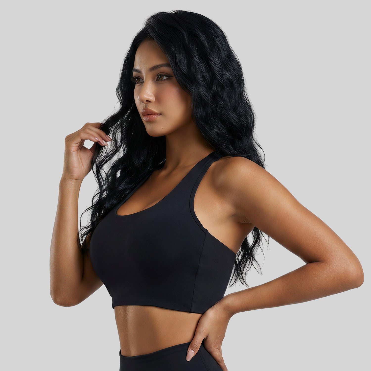 ชุดออกกำลังกายสำหรับผู้หญิงไซส์ใหญ่ สีเนื้อ นู้ด แบบเอสูง ทรงโยคะ