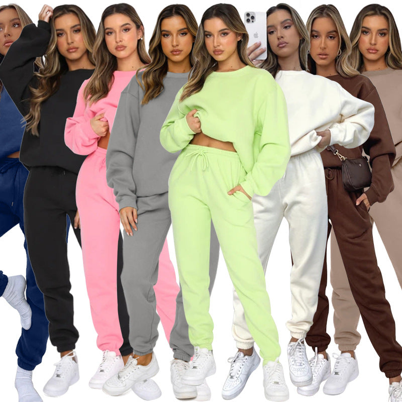 ชุดฮู้ดดี้แขนยาวคอกลมสีพื้นสำหรับฤดูหนาว สไตล์ลำลอง 7 สี