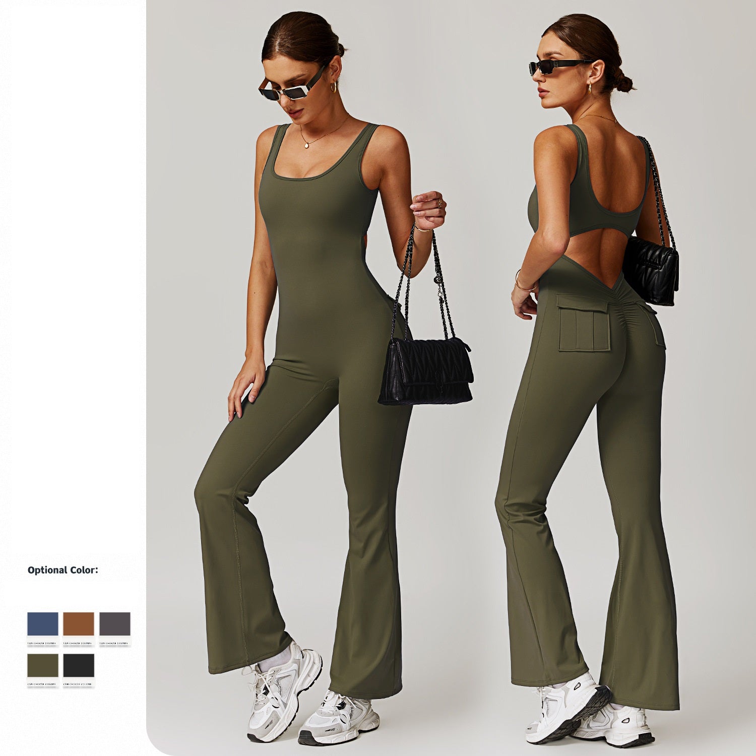 บอดี้สูทโยคะแบบเว้าหลัง มีกระเป๋าหลายช่องช่วยยกกระชับสะโพก 8902